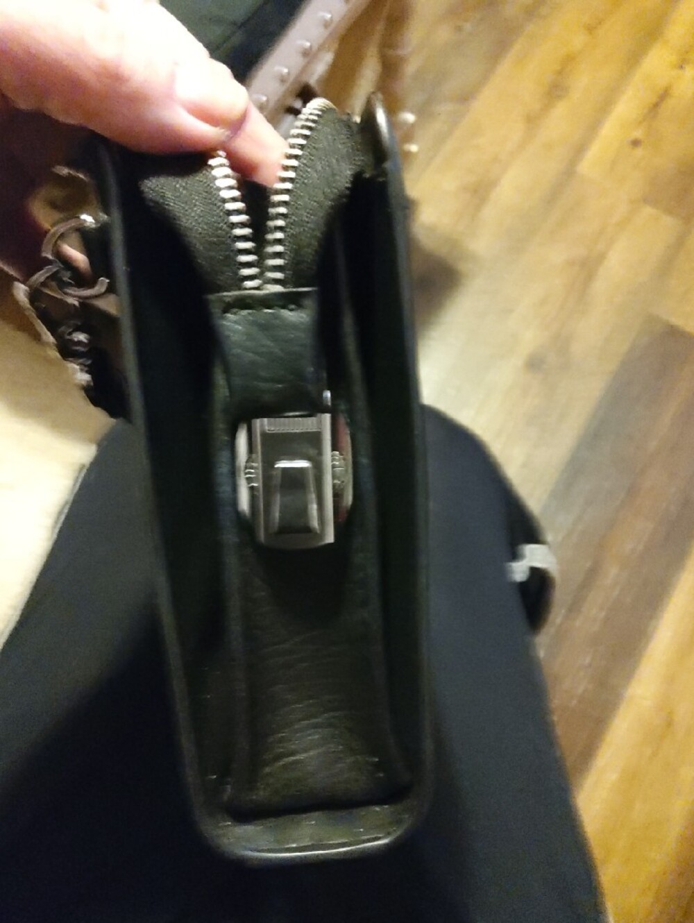 Louis Vuitton Black Leather Zip Pouch with Silver LV Emblem - Picture 3 of 6